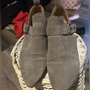 Frye And Co Gray Suede Leather Cut Out Bootie Buckle Ankle Boots 9